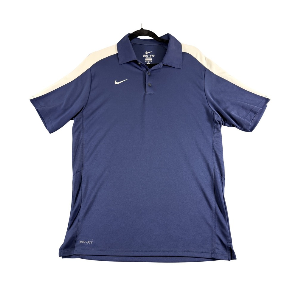 Nike Dri-FIT Mens Polo Shirt Navy Blue White Golf Athletic Short Sleeve Medium